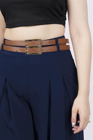 Kemer Detaylı Çift Pilikaşeli Beli Lastikli Bol Paça Pantolon 30151