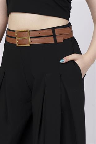Kemer Detaylı Çift Pilikaşeli Beli Lastikli Bol Paça Pantolon 30151