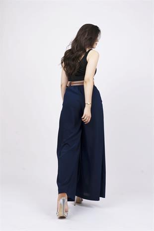 Kemer Detaylı Çift Pilikaşeli Beli Lastikli Bol Paça Pantolon 30151