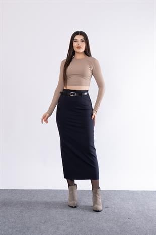 Kemerli Arka Yırtmaçlı Likralı Kalem Etek 6749