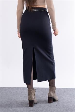 Kemerli Arka Yırtmaçlı Likralı Kalem Etek 6749