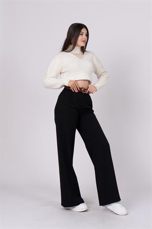 Kemerli Bol Paça Dokuma Kumaş Cepli Pantolon 30190