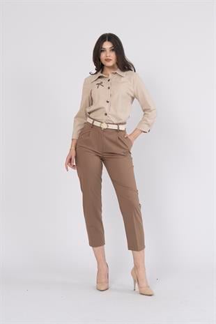 Kemerli Düz Kısa Paça Cepli Pantolon 30224