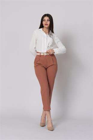 Kemerli Düz Kısa Paça Cepli Pantolon 30224