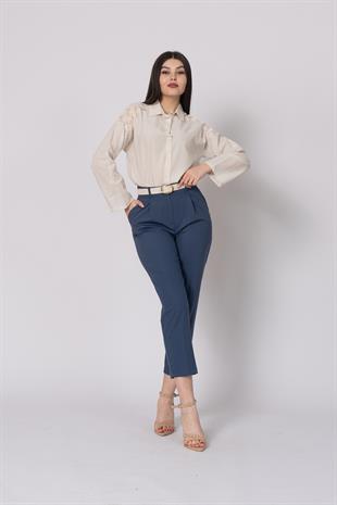 Kemerli Düz Kısa Paça Cepli Pantolon 30224