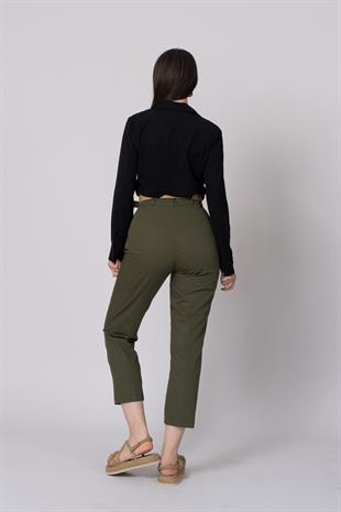 Kemerli Düz Kısa Paça Cepli Pantolon 30224