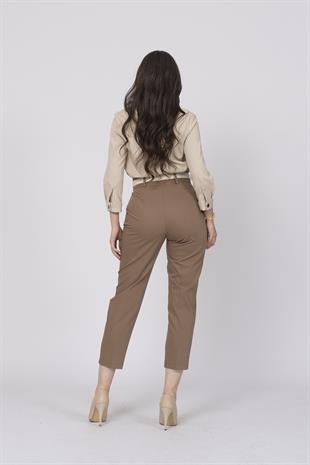 Kemerli Düz Kısa Paça Cepli Pantolon 30224