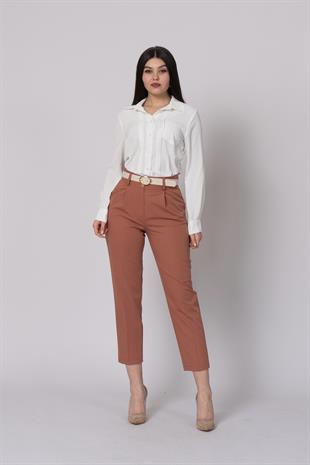 Kemerli Düz Kısa Paça Cepli Pantolon 30224