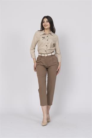 Kemerli Düz Kısa Paça Cepli Pantolon 30224