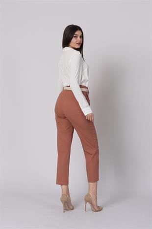Kemerli Düz Kısa Paça Cepli Pantolon 30224