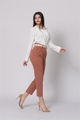 Kemerli Düz Kısa Paça Cepli Pantolon 30224
