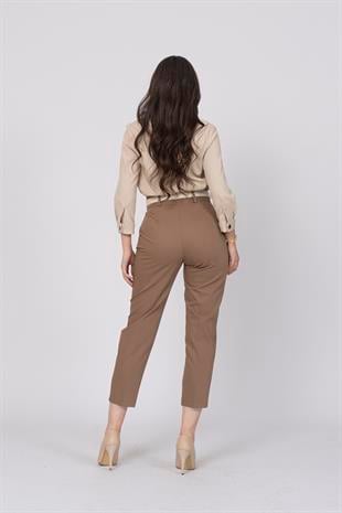 Kemerli Düz Kısa Paça Cepli Pantolon 30224