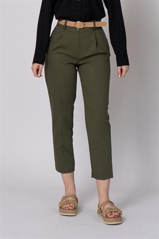 Kemerli Düz Kısa Paça Cepli Pantolon 30224