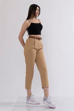 Kemerli Gabardin Kot Kumaş Kalem Denim Pantolon 3880