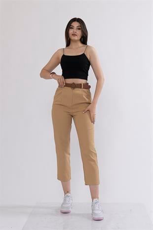 Kemerli Gabardin Kot Kumaş Kalem Denim Pantolon 3880