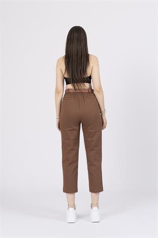Kemerli Gabardin Kot Kumaş Kalem Denim Pantolon 3880