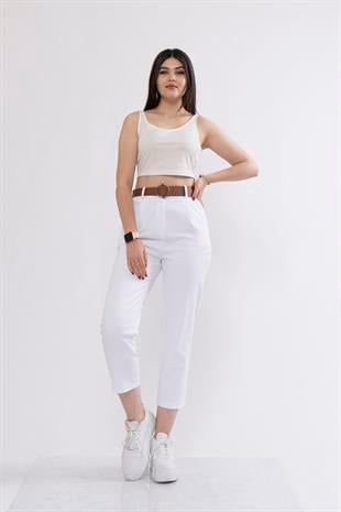 Kemerli Gabardin Kot Kumaş Kalem Denim Pantolon 3880