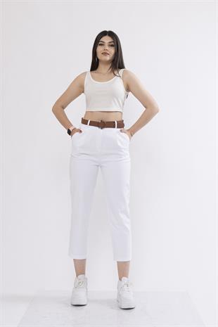 Kemerli Gabardin Kot Kumaş Kalem Denim Pantolon 3880