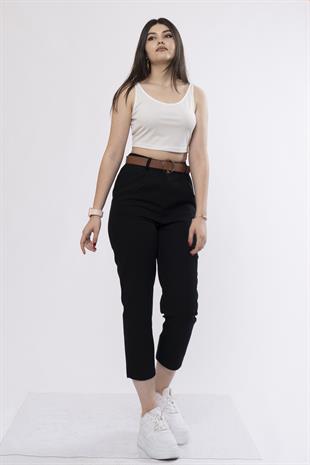 Kemerli Gabardin Kot Kumaş Kalem Denim Pantolon 3880