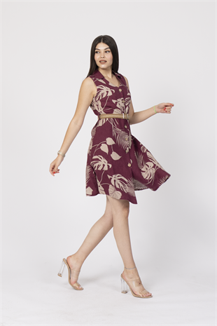 Kemerli Keten Kumaş Elbise 50316