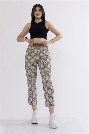 Kemerli Kot Gabardin Kumaş Desenli Trend Pantolon 3952