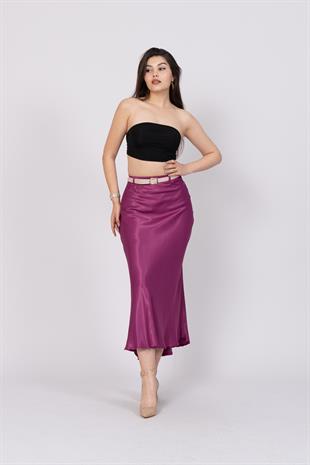 Kemerli Ve Beli Lastikli Verev Saten Etek 6791