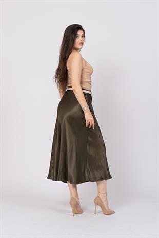 Kemerli Ve Beli Lastikli Verev Saten Etek 6791