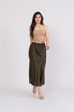 Kemerli Ve Beli Lastikli Verev Saten Etek 6791