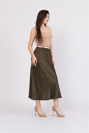 Kemerli Ve Beli Lastikli Verev Saten Etek 6791