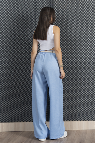 Kemerli ve Pileli Beli Arkadan Lastikli Keten Pantolon 30285