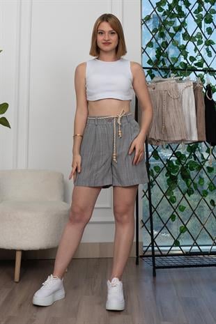 Keten Viskon Pileli Kısa Şort 30277