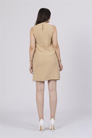 Keten Viskoz Kumaş Önü Yazılı Elbise 50287