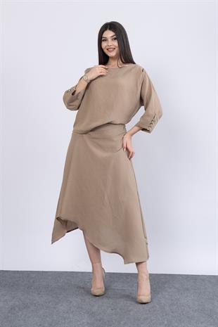 Kısa Kol Kayık Yaka Bluz Ve Kruvaze Model Etek 1188