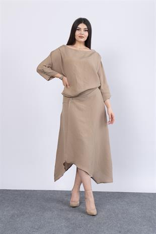 Kısa Kol Kayık Yaka Bluz Ve Kruvaze Model Etek 1188