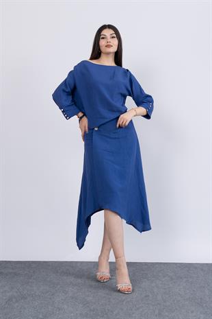 Kısa Kol Kayık Yaka Bluz Ve Kruvaze Model Etek 1188