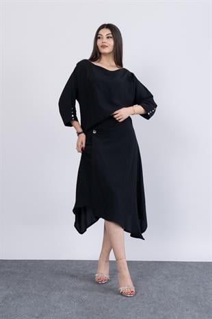 Kısa Kol Kayık Yaka Bluz Ve Kruvaze Model Etek 1188