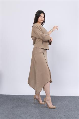 Kısa Kol Kayık Yaka Bluz Ve Kruvaze Model Etek 1188