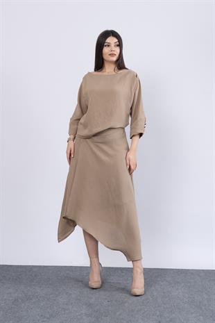 Kısa Kol Kayık Yaka Bluz Ve Kruvaze Model Etek 1188