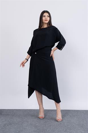 Kısa Kol Kayık Yaka Bluz Ve Kruvaze Model Etek 1188