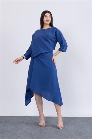 Kısa Kol Kayık Yaka Bluz Ve Kruvaze Model Etek 1188