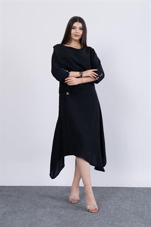 Kısa Kol Kayık Yaka Bluz Ve Kruvaze Model Etek 1188