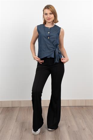 Kot Denim Sağ Kapaklı Yelek 9132