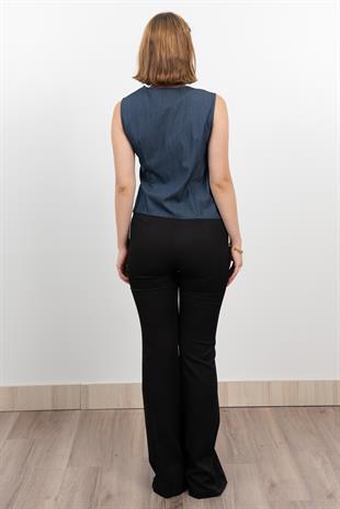 Kot Denim Sağ Kapaklı Yelek 9132