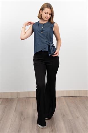 Kot Denim Sağ Kapaklı Yelek 9132