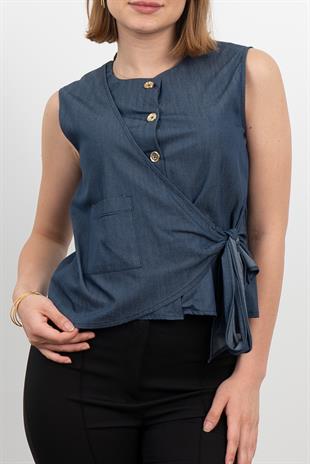 Kot Denim Sağ Kapaklı Yelek 9132