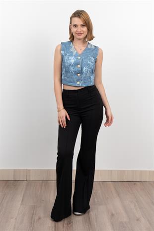 Kot Gabardin Yırtık Baskı Görünümlü Kısa Yelek 9131