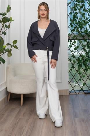 Kuşak Detaylı Kısa Ceket 8612