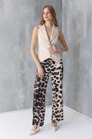 Leopar Desen Yan Şerit Garnili Pantolon 30184