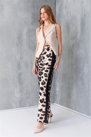 Leopar Desen Yan Şerit Garnili Pantolon 30184