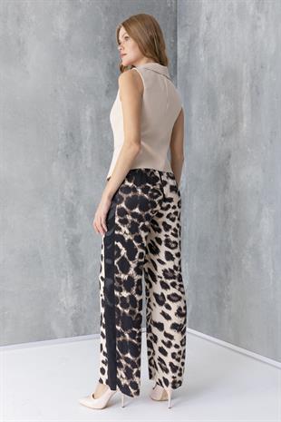 Leopar Desen Yan Şerit Garnili Pantolon 30184